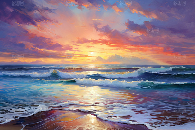 海边油画细腻高清素材