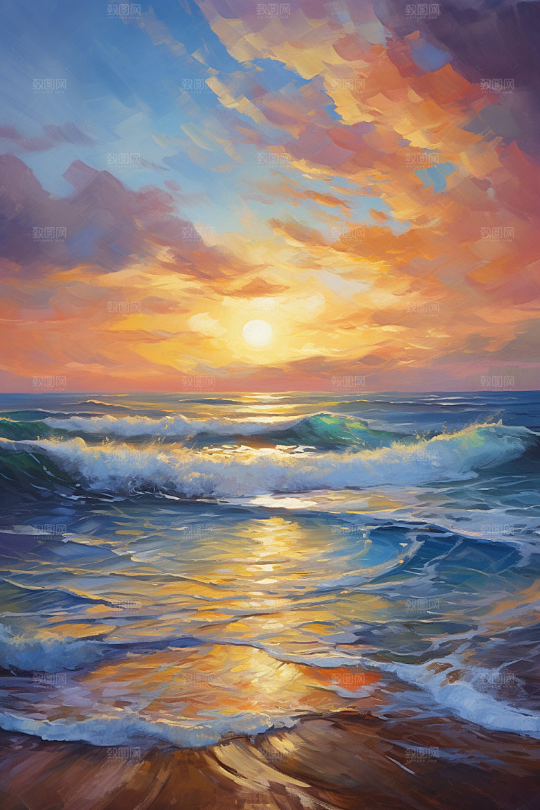 海边油画细腻海岸素材