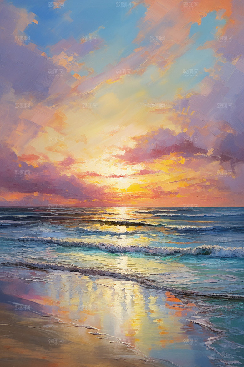 海边油画海岸质感素材