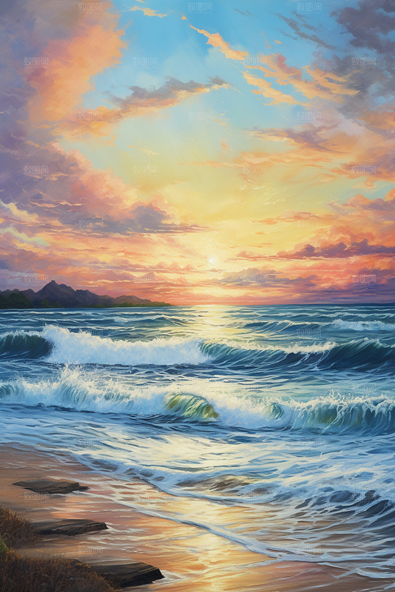 海边油画细腻海岸素材