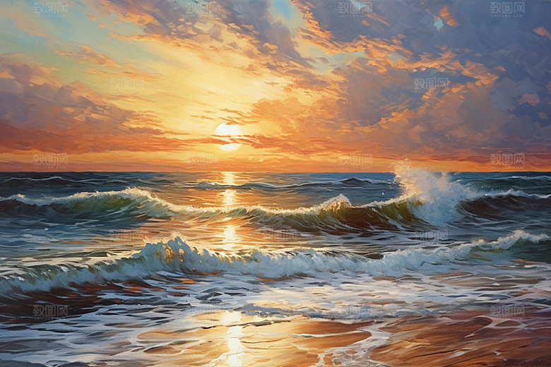 海边油画海岸质感素材