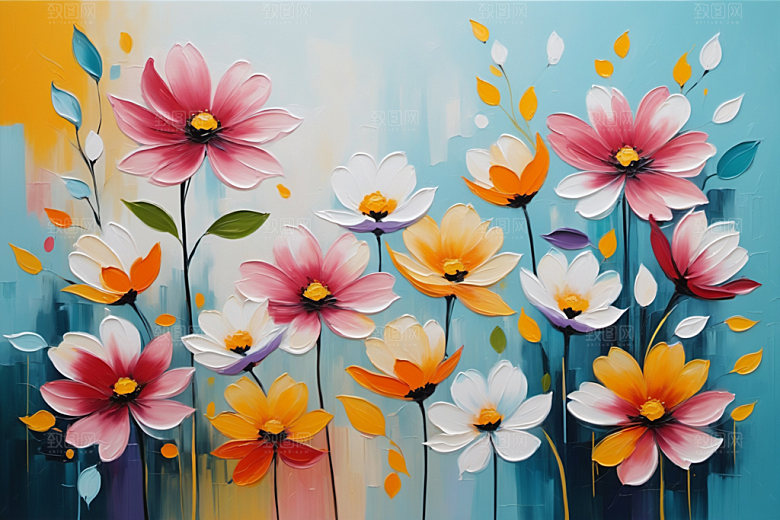 油画花卉立体手绘素材