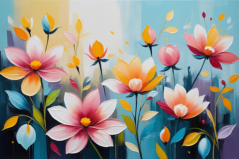 油画花卉手绘立体素材
