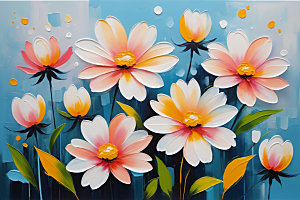 油画花卉彩色涂抹素材