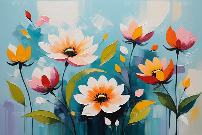 油画花卉唯美手绘素材