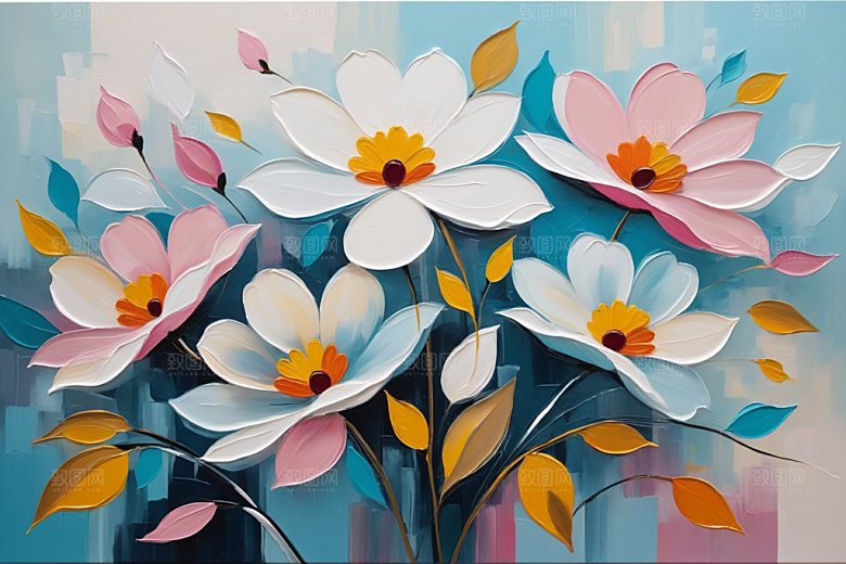 油画花卉立体手绘素材