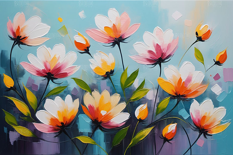 油画花卉立体涂抹素材
