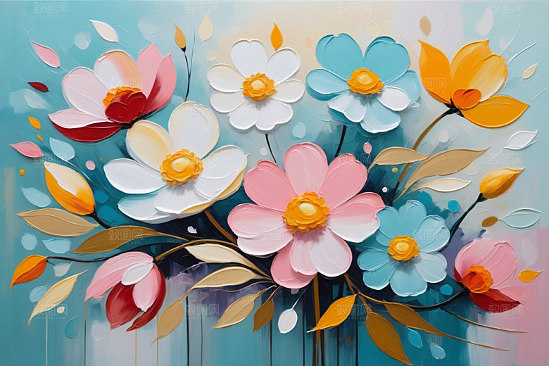 油画花卉浪漫彩色素材
