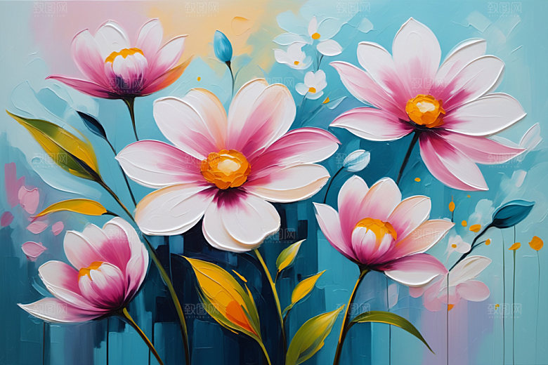 油画花卉彩色浪漫素材