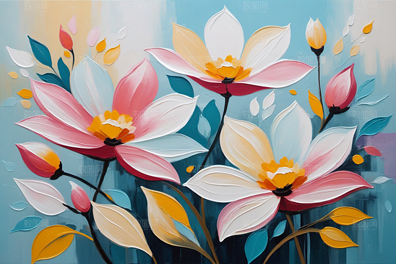油画花卉唯美清新素材
