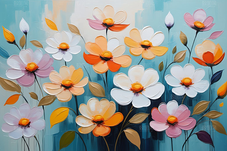 油画花卉唯美立体素材