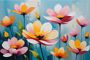 油画花卉涂抹清新素材