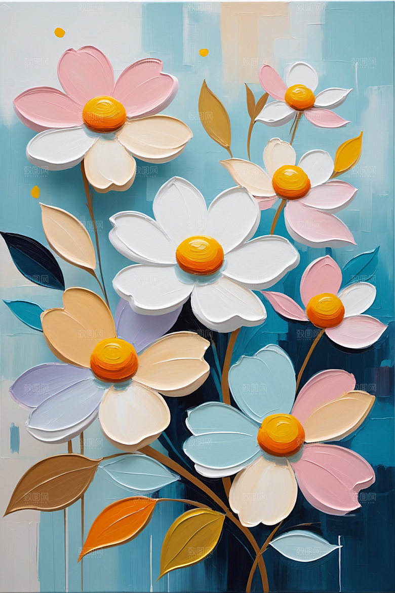 油画花卉立体涂抹素材