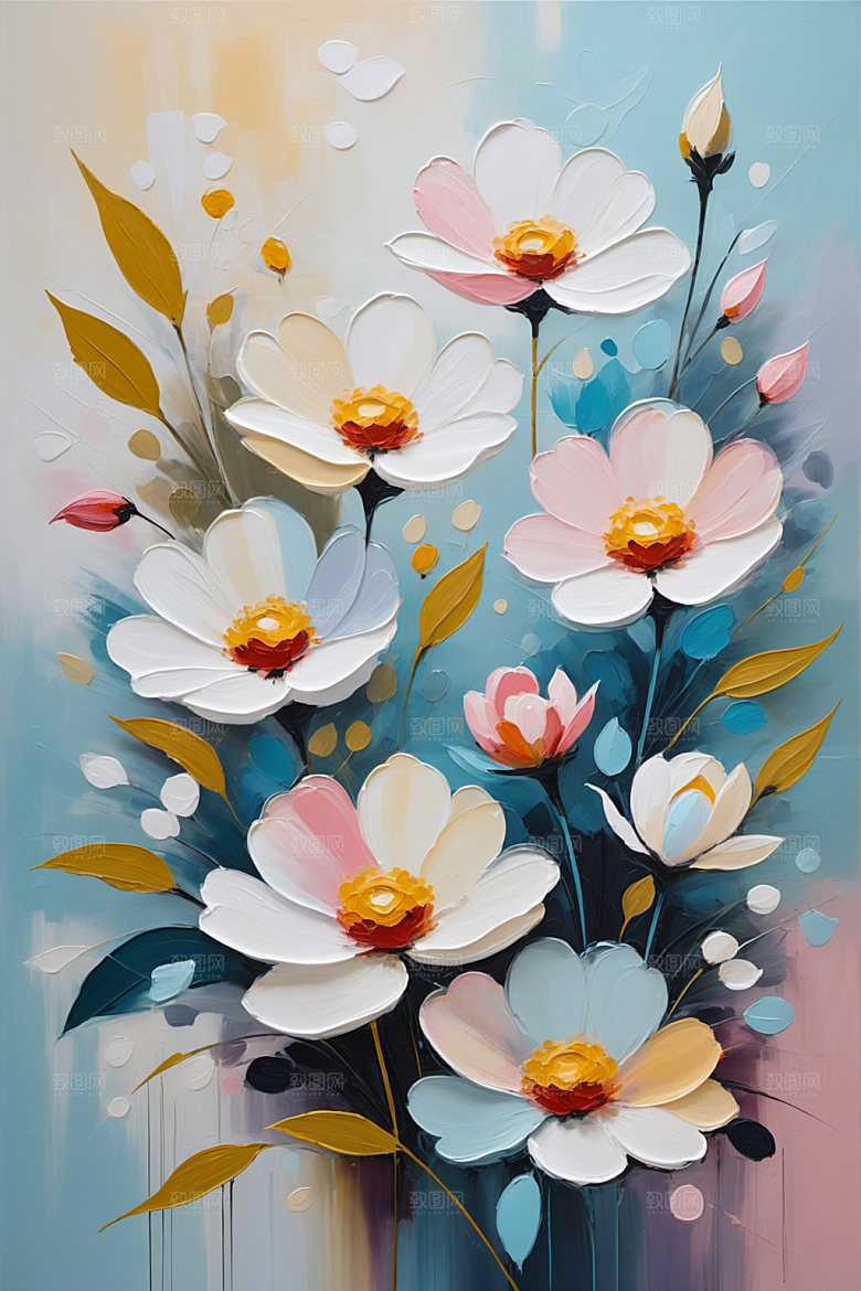 油画花卉彩色清新素材