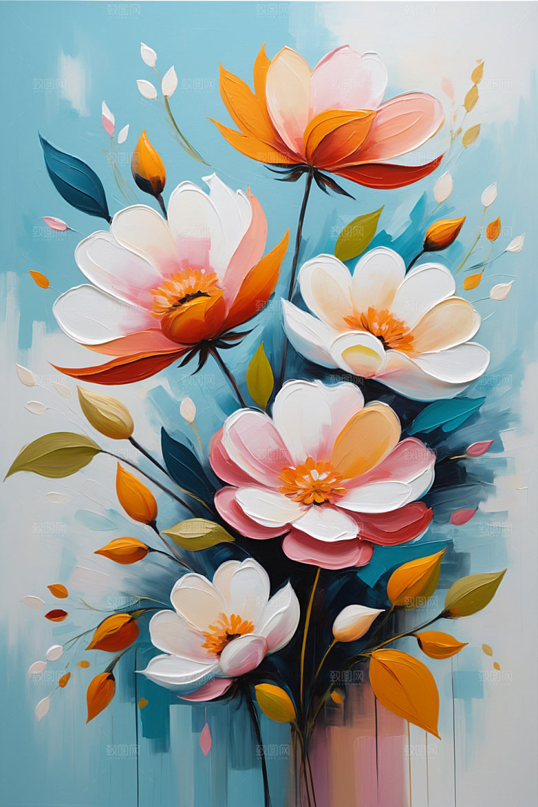 油画花卉立体浪漫素材