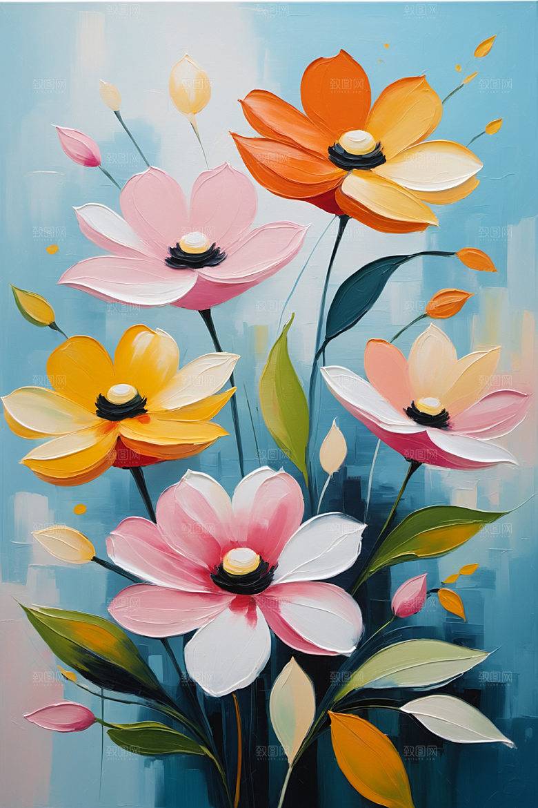 油画花卉浪漫清新素材
