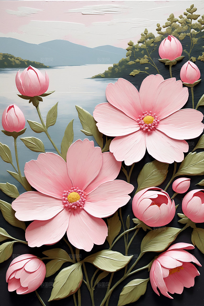 油画花卉浪漫清新素材