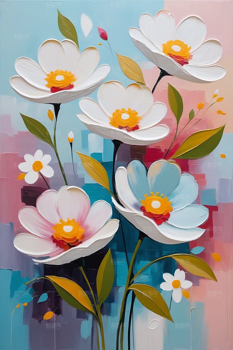 油画花卉涂抹立体素材