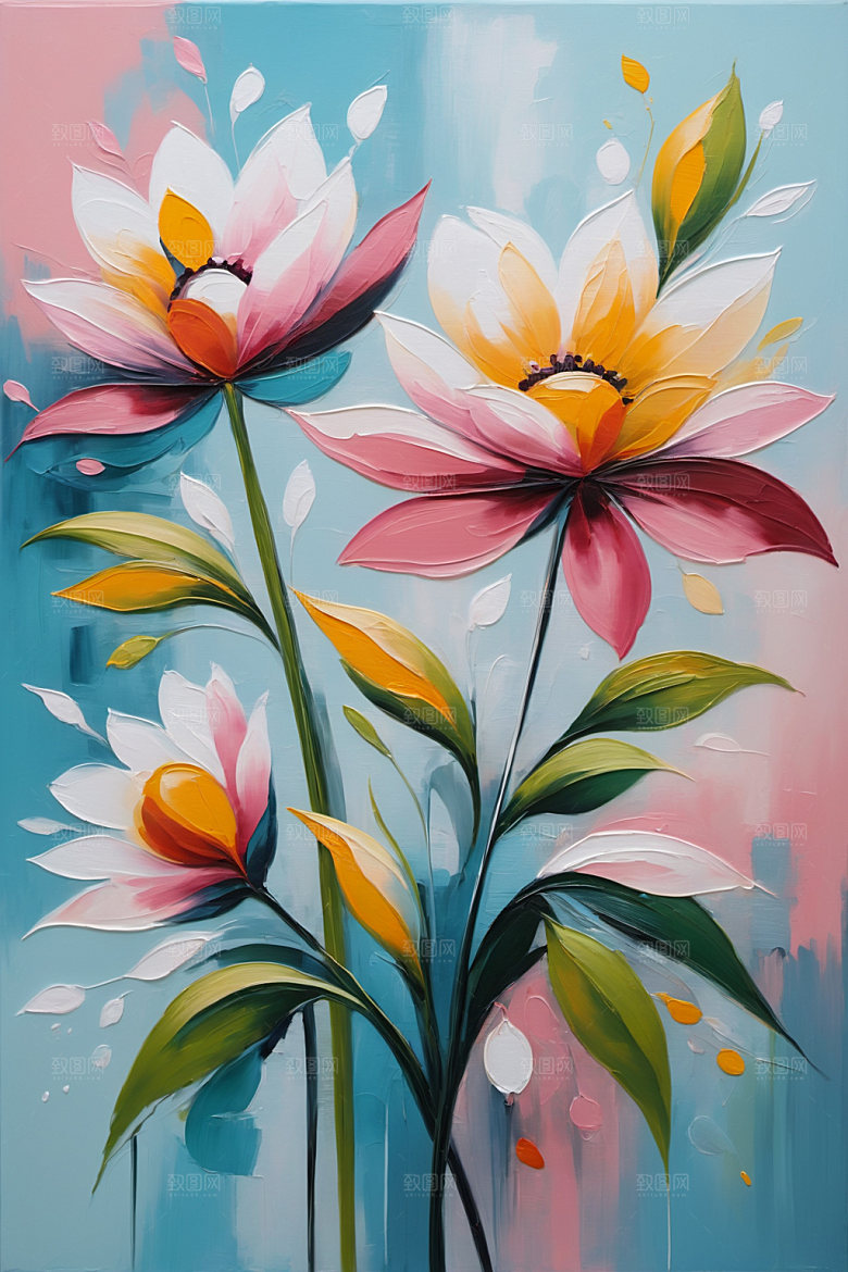 油画花卉涂抹立体素材