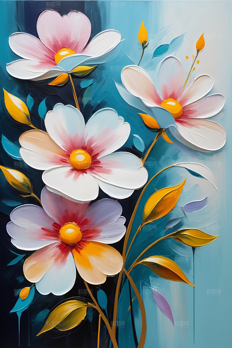 油画花卉涂抹彩色素材