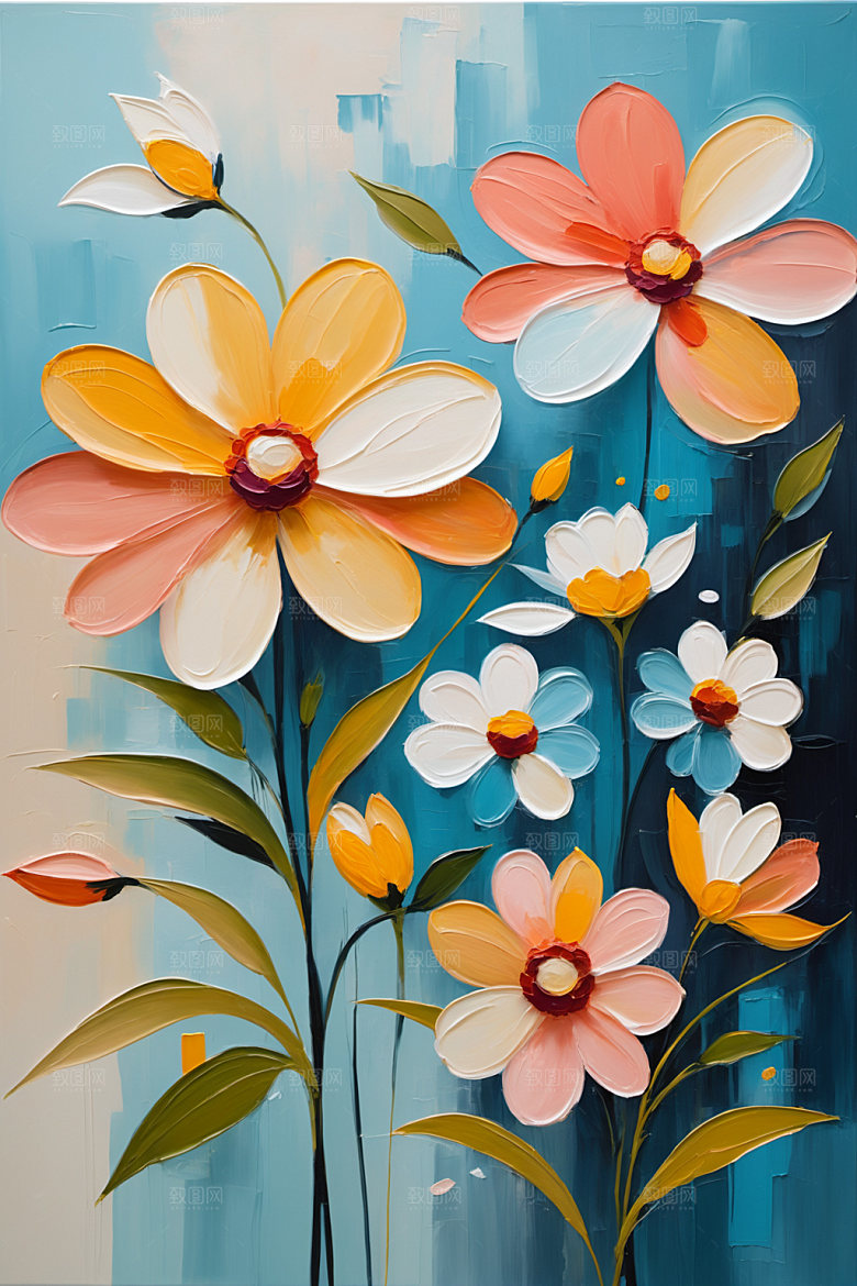 油画花卉立体浪漫素材