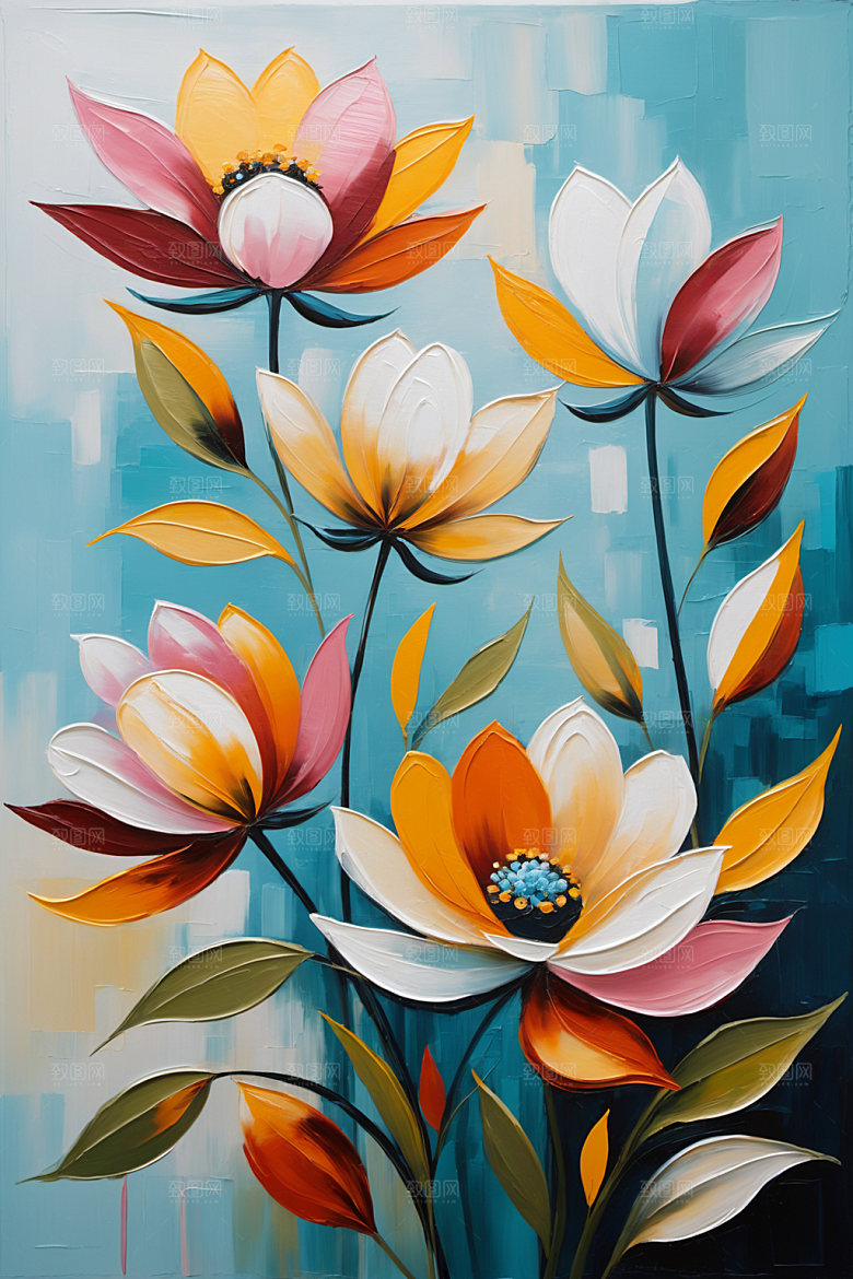 油画花卉清新艺术素材