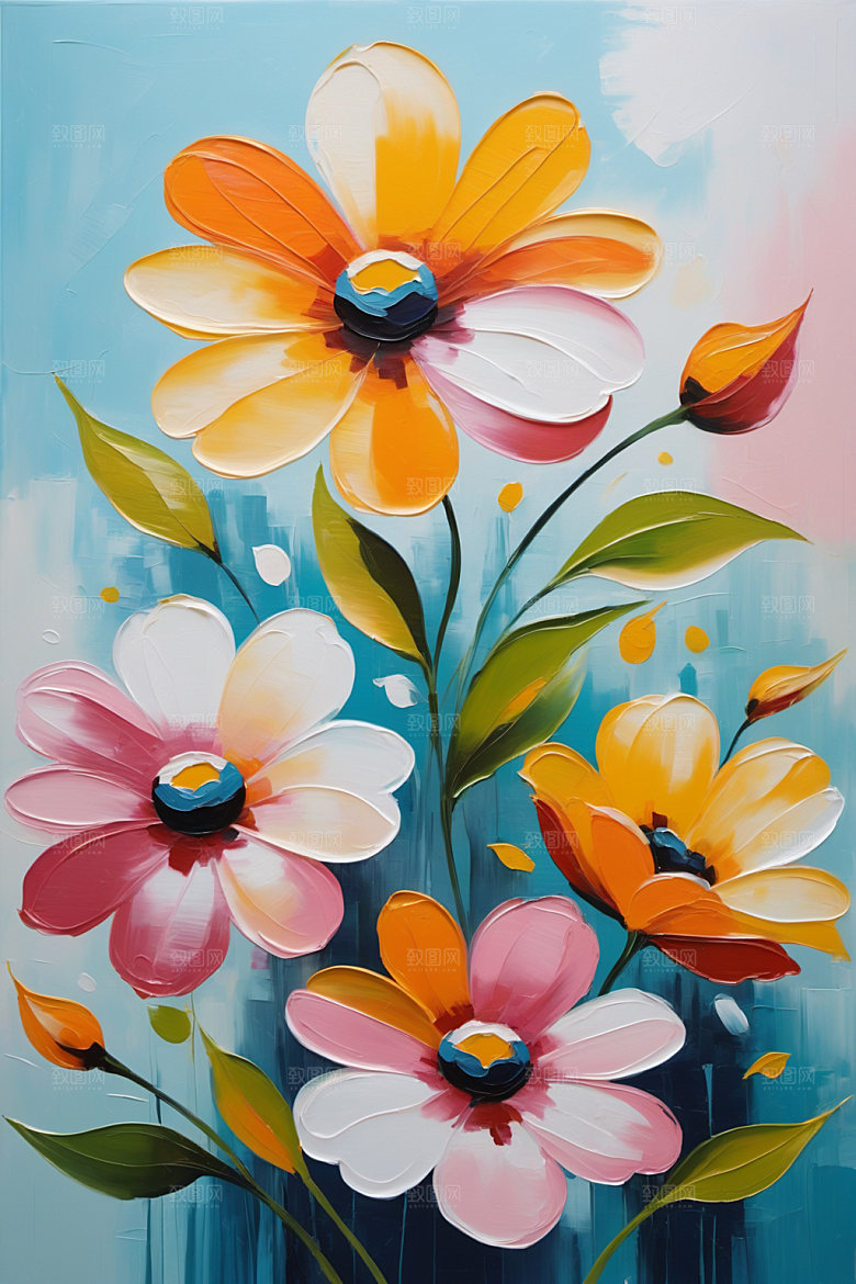 油画花卉立体高清素材