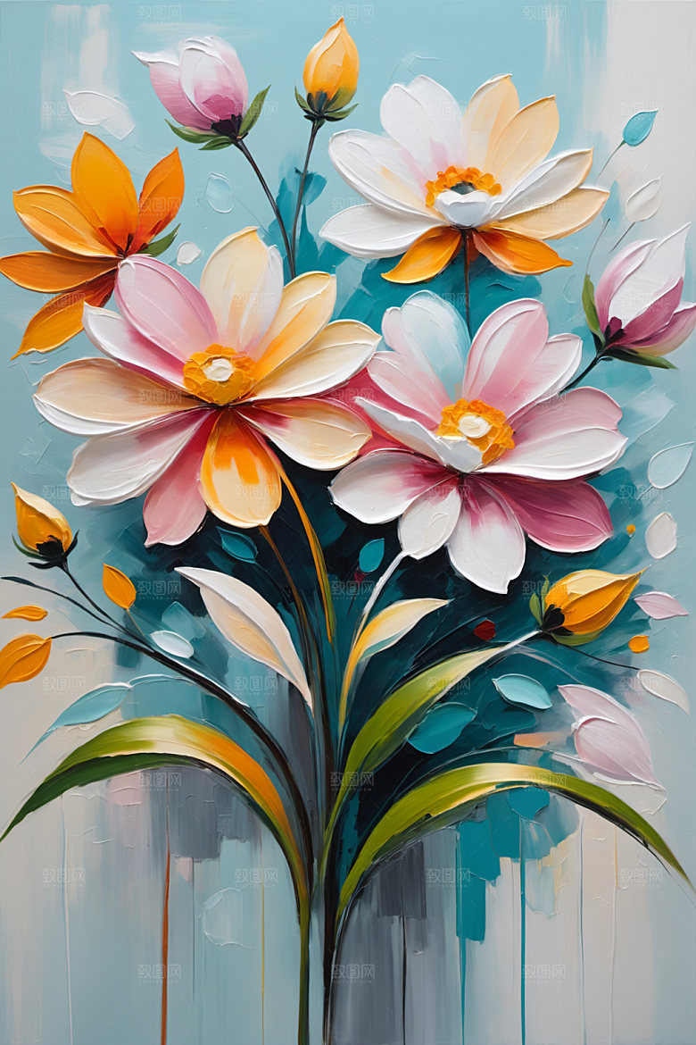 油画花卉涂抹手绘素材