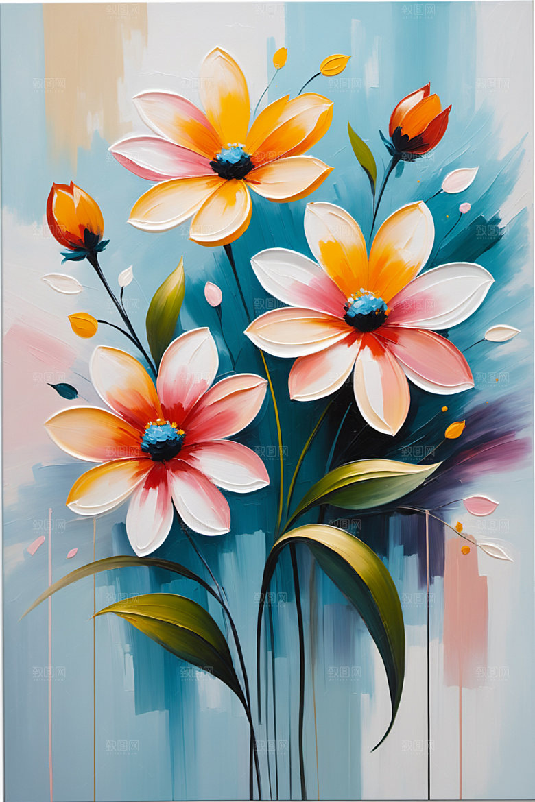 油画花卉涂抹高清素材
