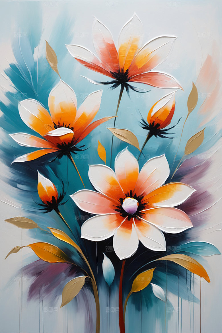 油画花卉涂抹立体素材