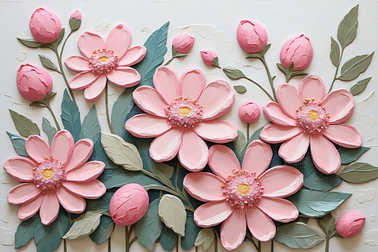 油画花卉浪漫立体素材