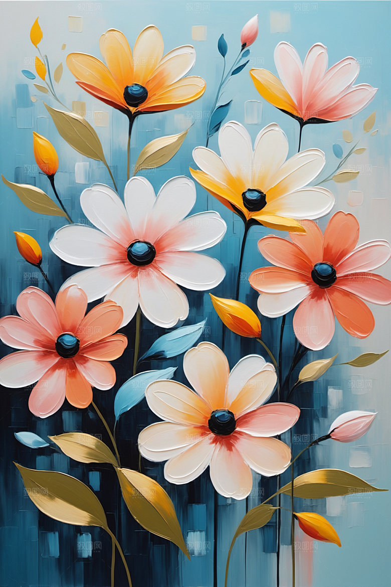 油画花卉唯美立体素材
