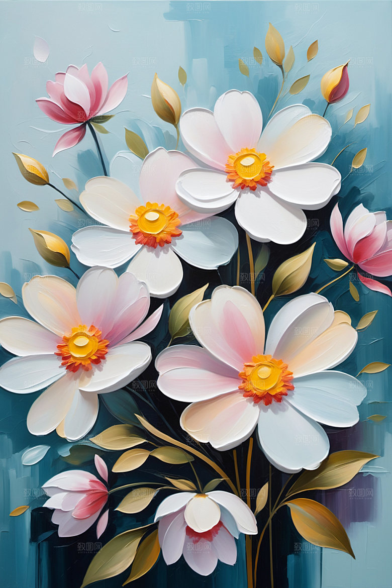 油画花卉清新艺术素材