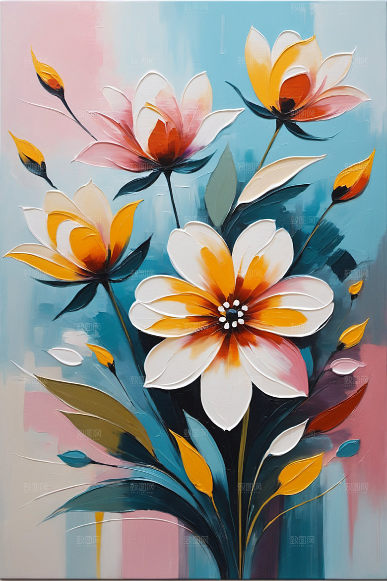 油画花卉彩色涂抹素材