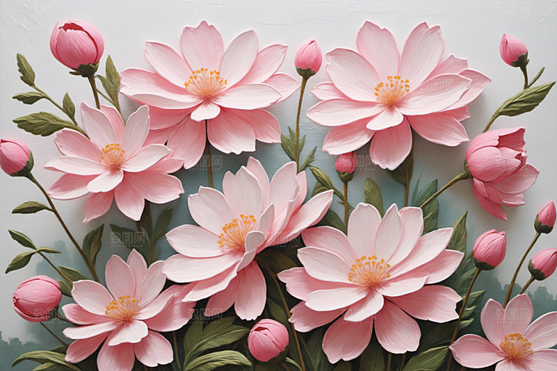 油画花卉立体彩色素材