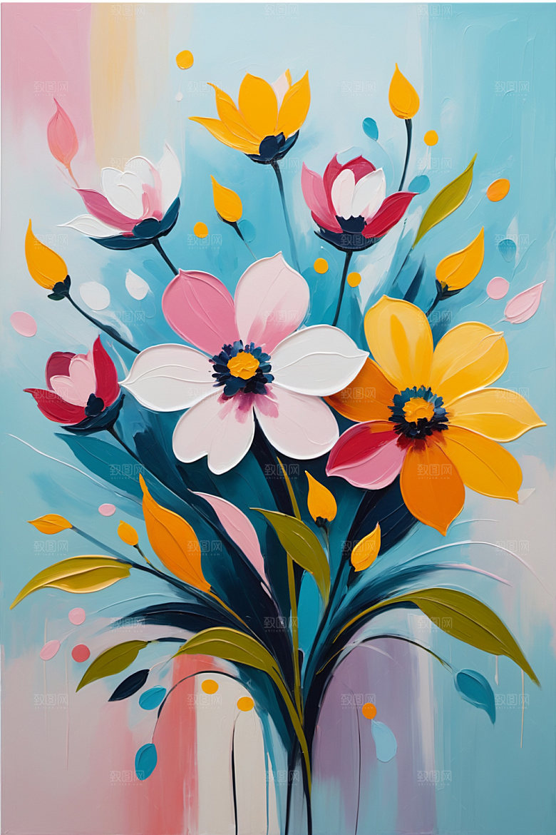 油画花卉彩色立体素材