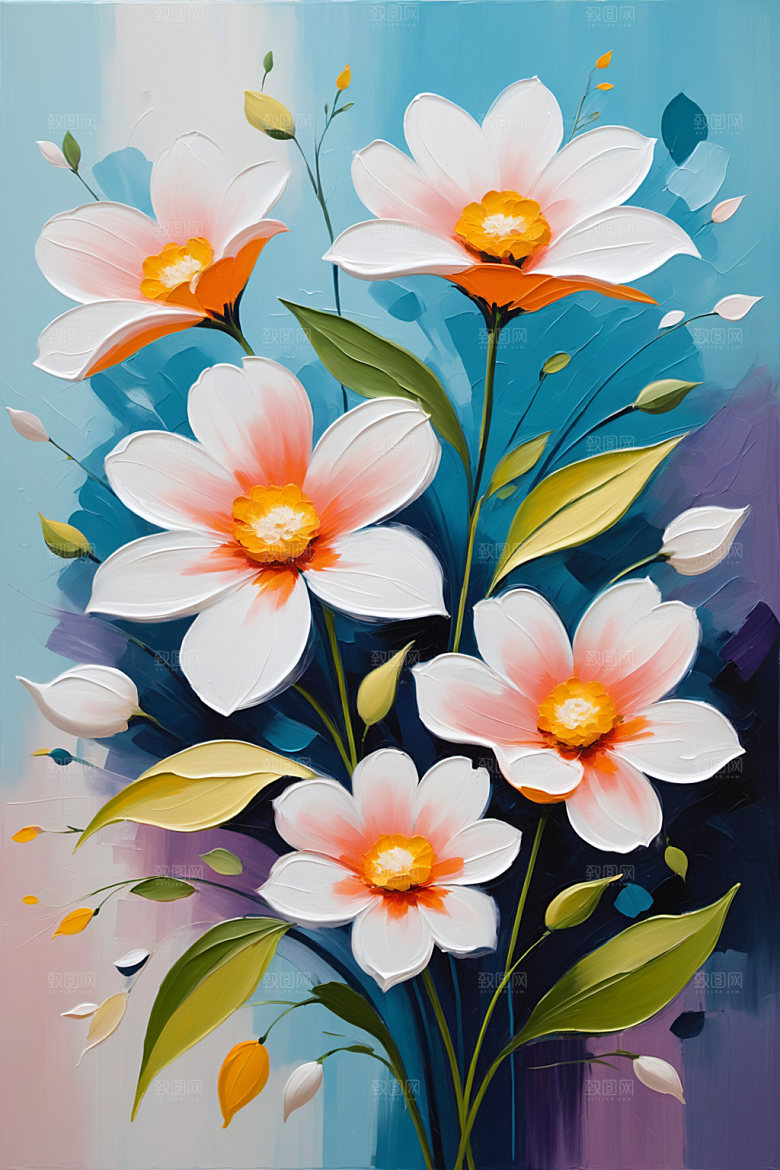 油画花卉手绘立体素材
