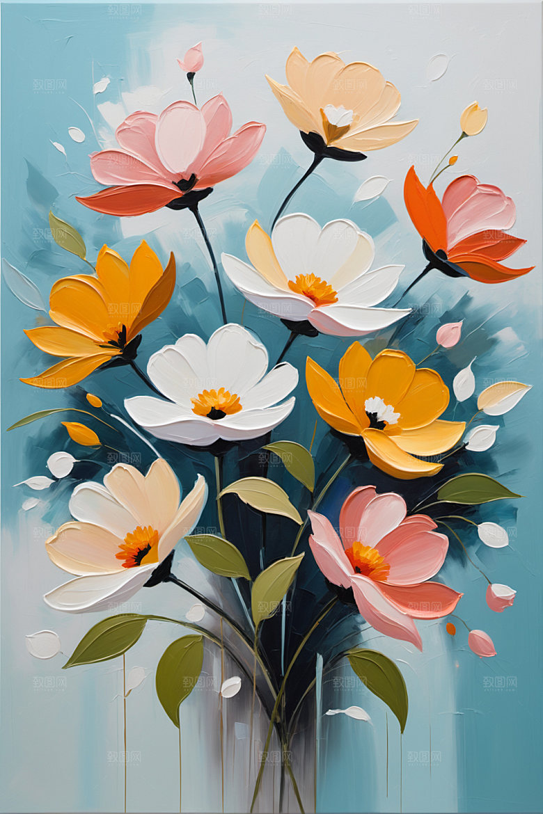 油画花卉立体涂抹素材