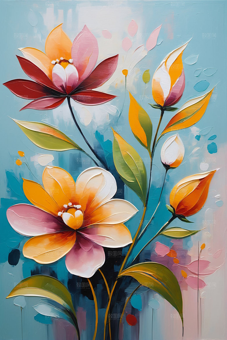油画花卉清新手绘素材
