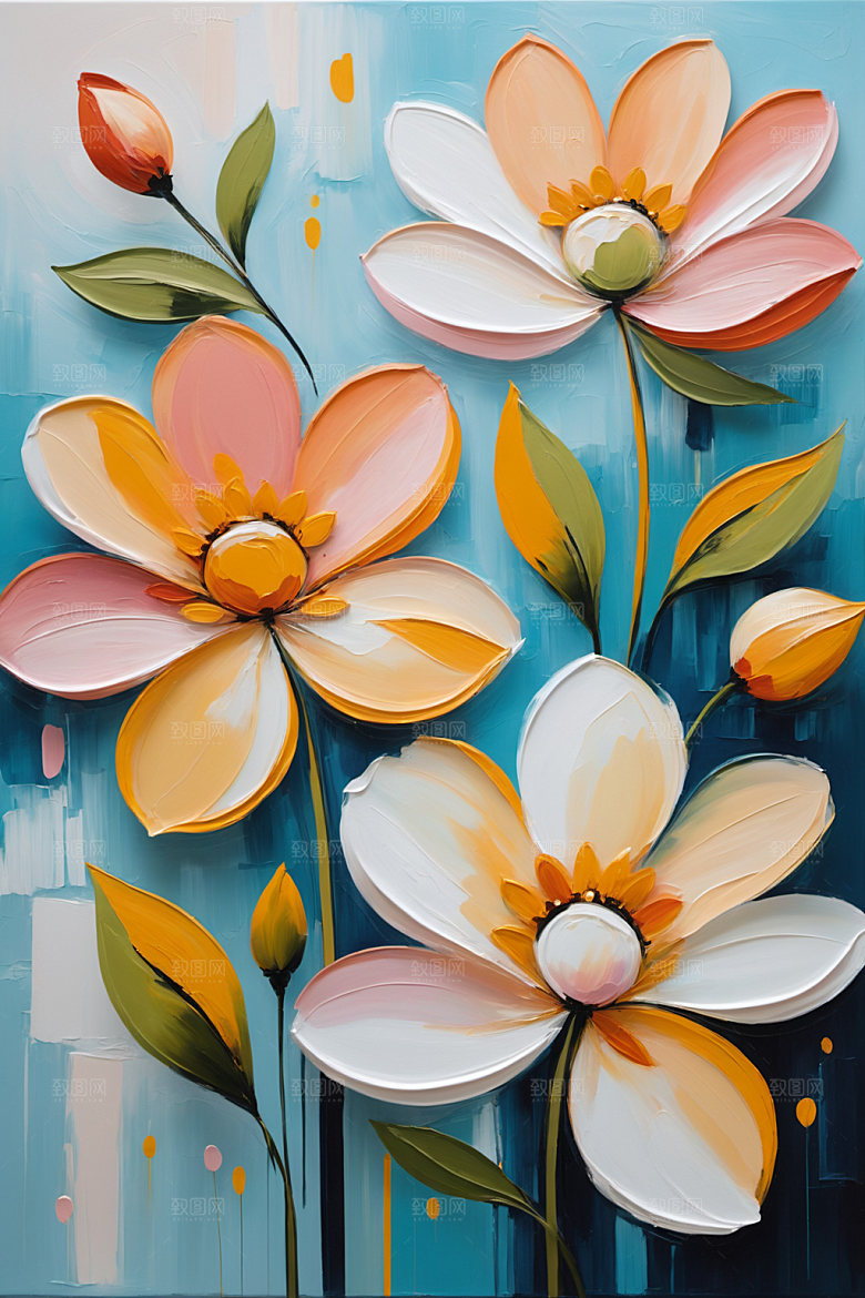 油画花卉手绘彩色素材