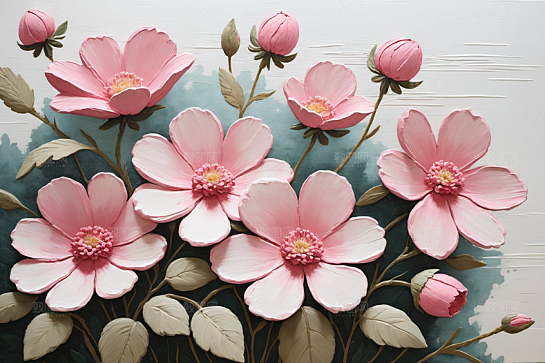 油画花卉彩色涂抹素材
