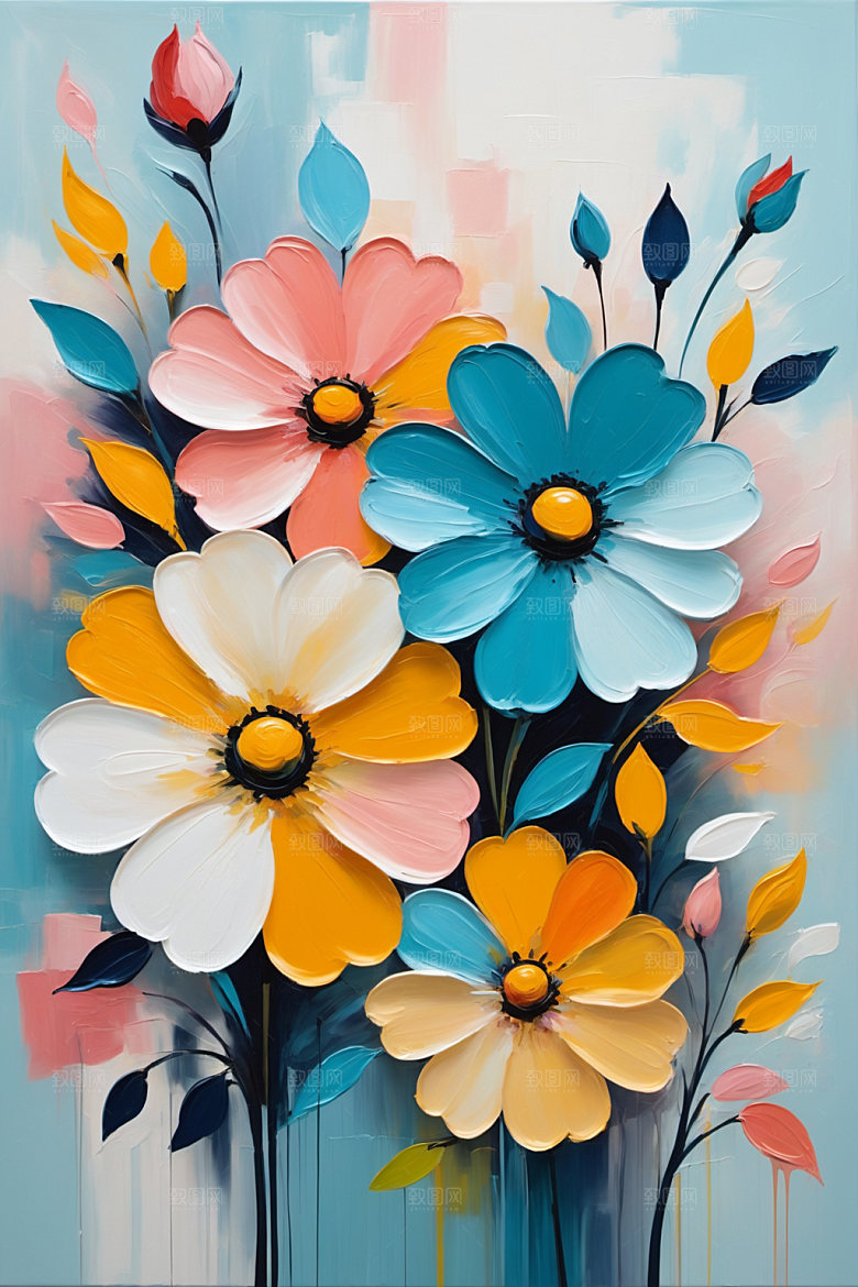 油画花卉清新艺术素材