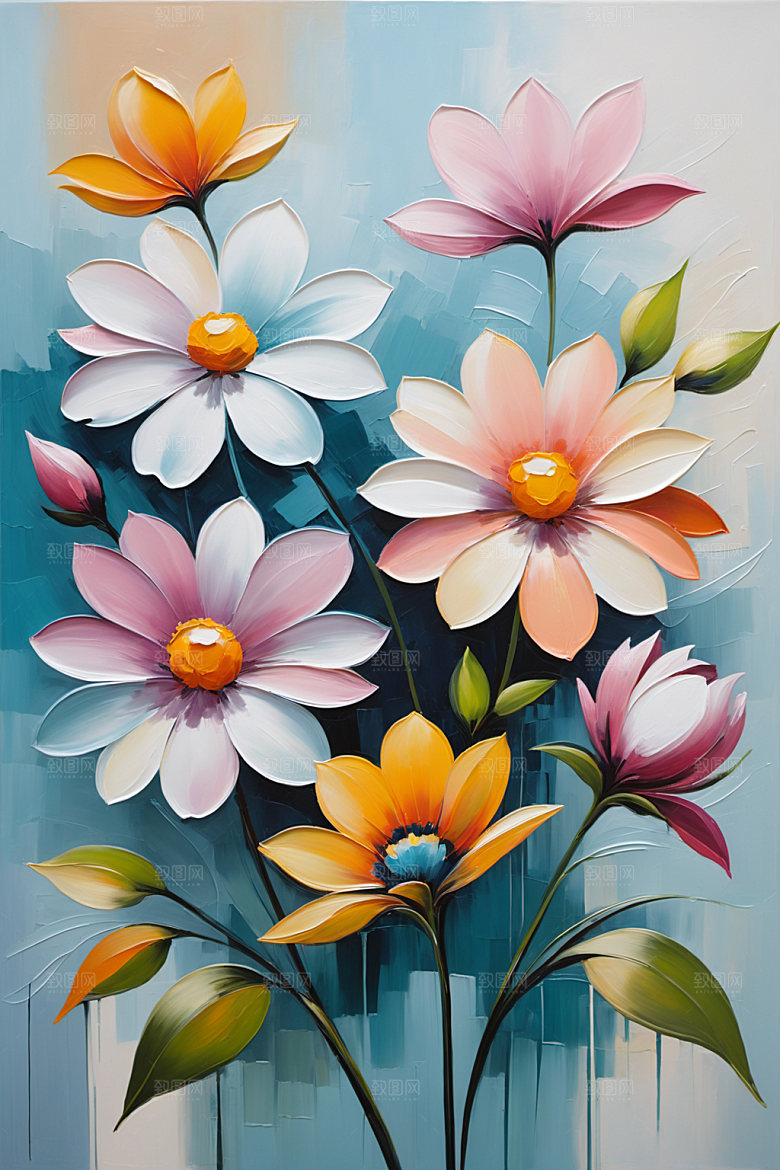 油画花卉浪漫彩色素材
