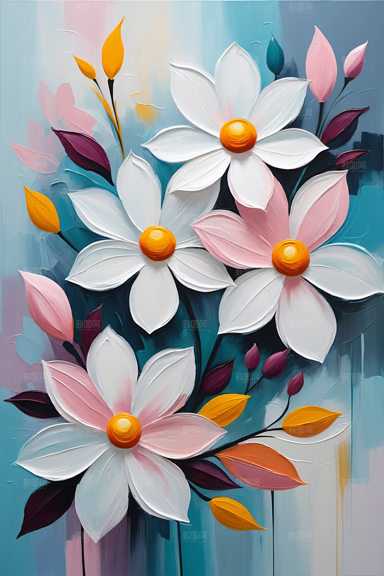 油画花卉立体彩色素材