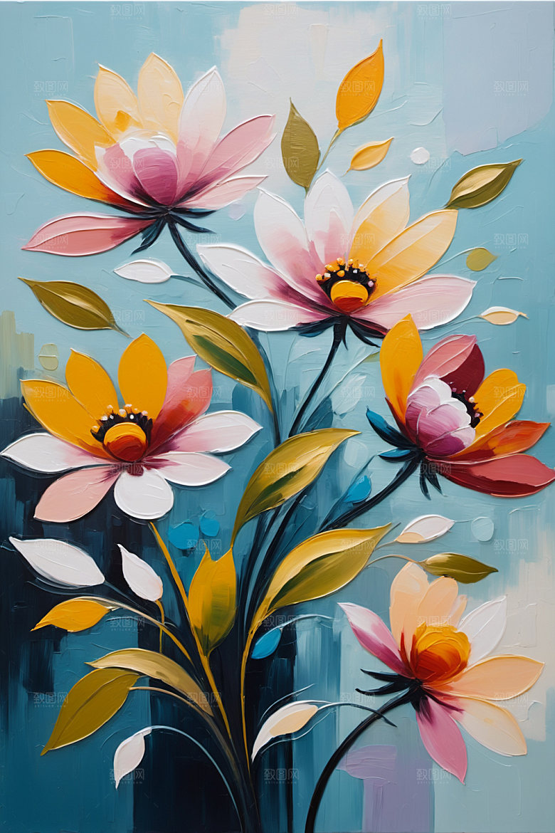 油画花卉彩色浪漫素材