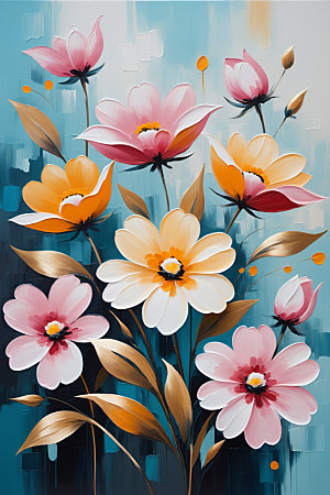 油画花卉彩色高清素材