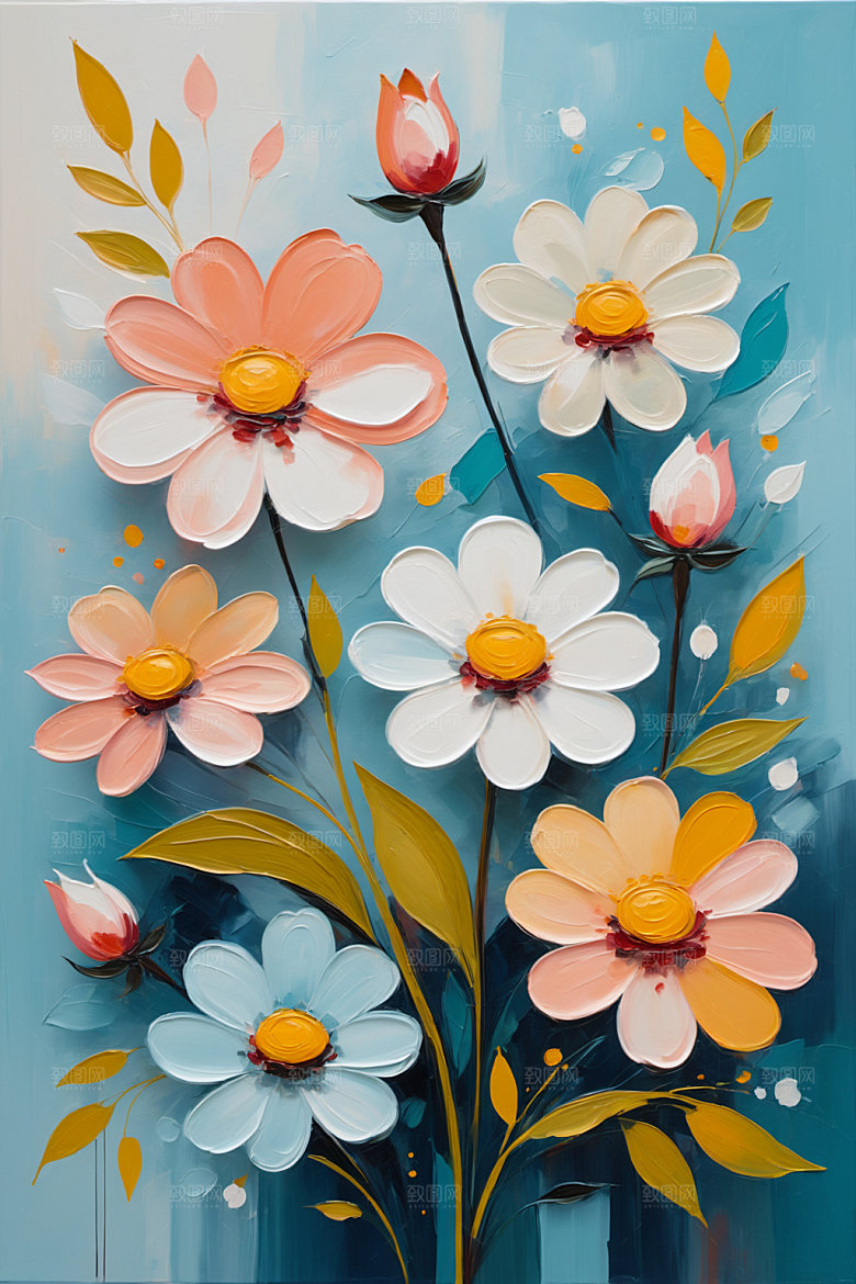 油画花卉艺术清新素材