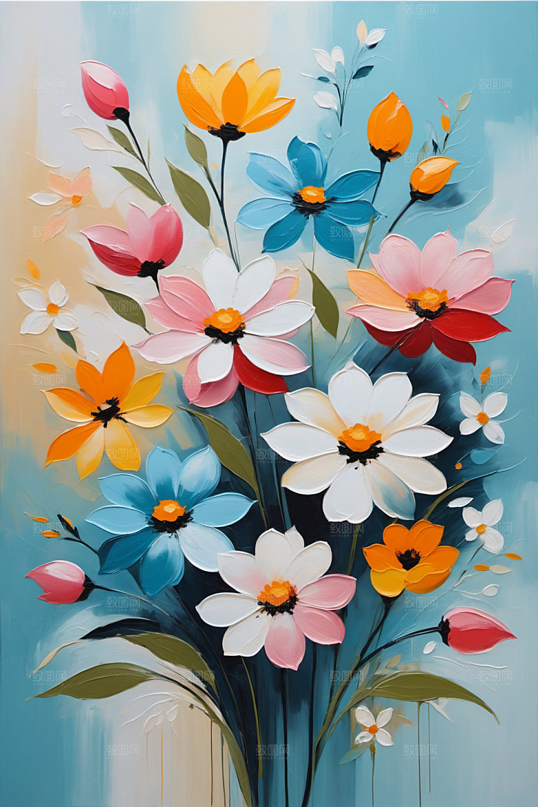 油画花卉立体高清素材