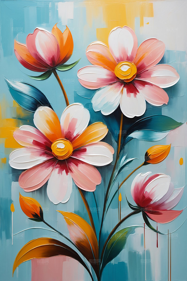 油画花卉手绘立体素材