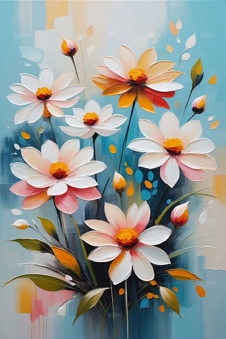 油画花卉立体手绘素材